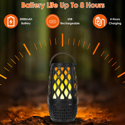 4-in-1 Wireless Bluetooth 5.3 Outdoor LED Flame Speaker – IPX5 Waterproof, Patio & Garden Speaker with 3 Flame Light Modes, Hook, Stake & Wall Mount, Sync Up to 100 Speakers