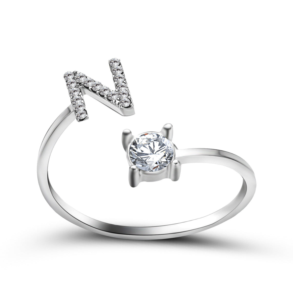 Personalized Initial Letter Ring | Adjustable Zircon Ring for Women