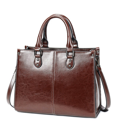 Structured Leather Tote Handbag – Premium Stitched Women's Shoulder Bag