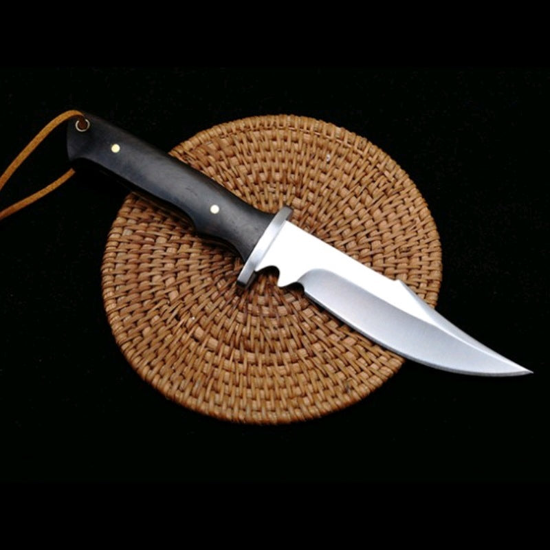Compact Fixed Blade Knife - 5CR13 Steel with Rosewood Handle & Leather Sheath for Camping & EDC