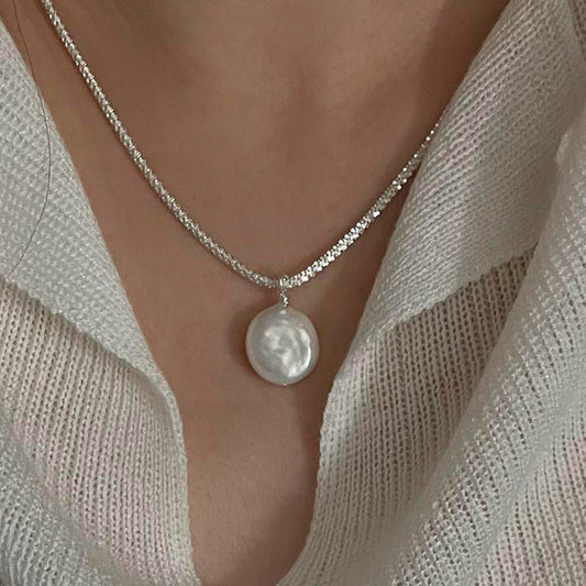 Sterling Silver Baroque Pearl Necklace - Natural Freshwater Pearl Jewelry for Women