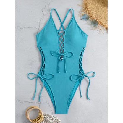 Women's Backless One-Piece Swimsuit – Solid Color Sleeveless Bathing Suit