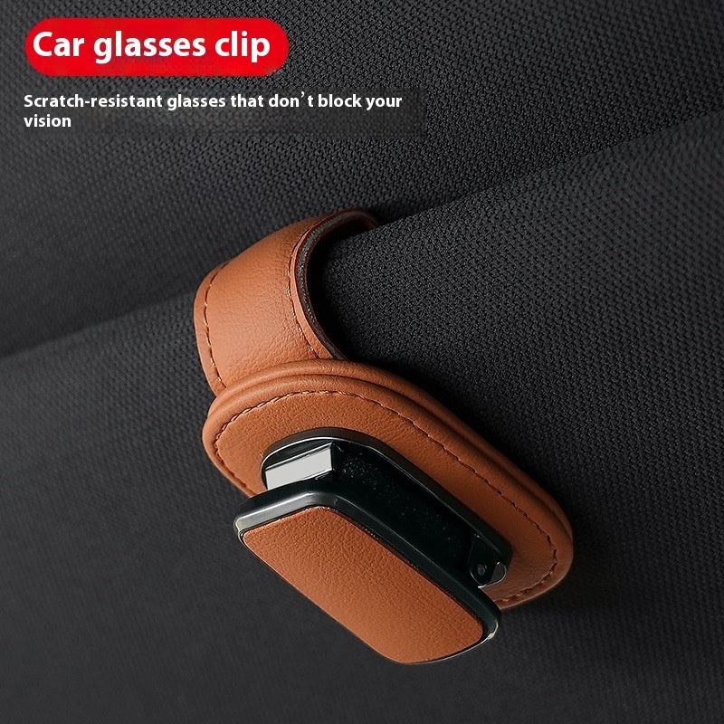 Leather Car Sunglasses Holder - Visor Clip Eyeglasses Storage Organizer