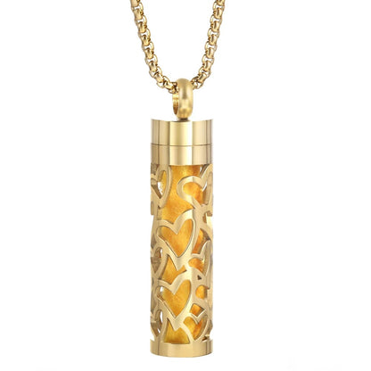 Gold Stainless Steel Aromatherapy Necklace - Cylindrical Hollow Pendant Essential Oil Diffuser