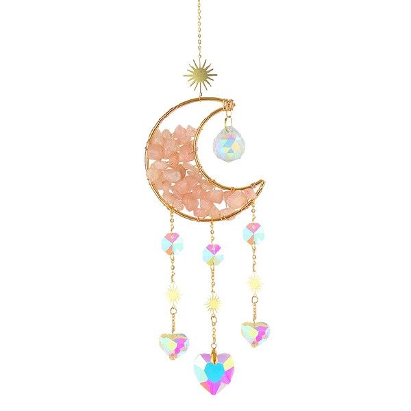 Moon & Stars Crystal Car Charm - Reflective Metal Hanging Ornament for Rearview Mirror