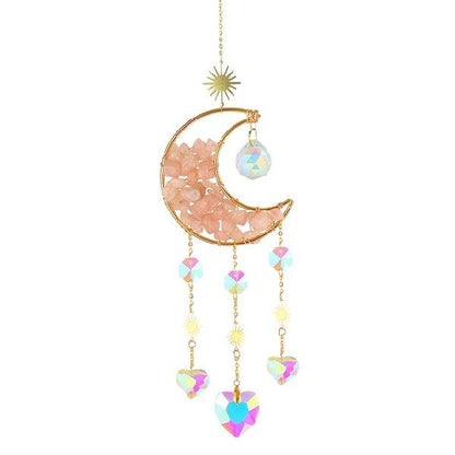 Moon & Stars Crystal Car Charm - Reflective Metal Hanging Ornament for Rearview Mirror