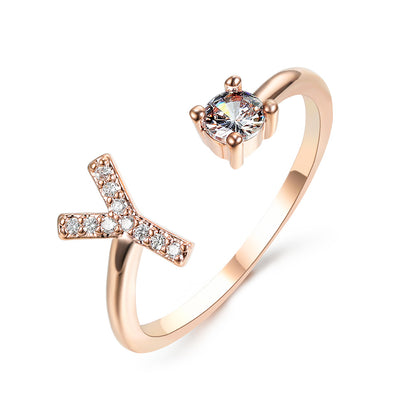 Personalized Initial Letter Ring | Adjustable Zircon Ring for Women