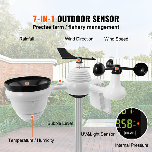 VEVOR 7-in-1 WiFi Weather Station with 7.5" Color Display & Solar Sensor