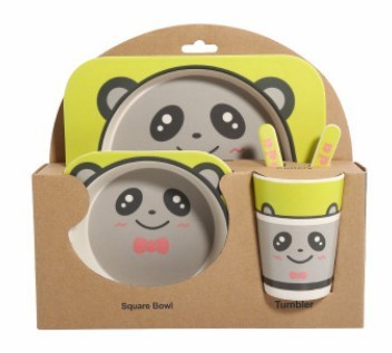 5-Piece Natural Bamboo Fiber Baby Tableware Set – BPA-Free Kids Dishes