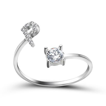 Personalized Initial Letter Ring | Adjustable Zircon Ring for Women