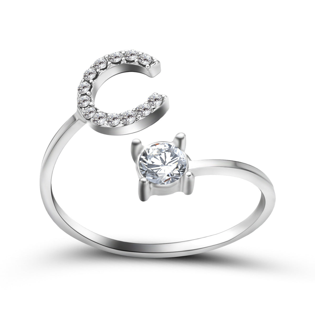 Personalized Initial Letter Ring | Adjustable Zircon Ring for Women