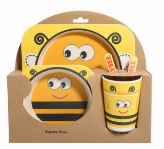 5-Piece Natural Bamboo Fiber Baby Tableware Set – BPA-Free Kids Dishes