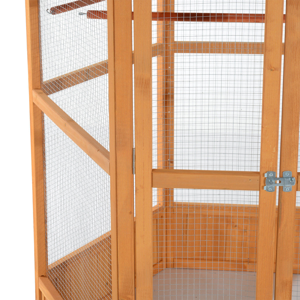 Large Wooden Bird Aviary – Hexagonal Outdoor Flight Cage with Covered Roof