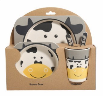 5-Piece Natural Bamboo Fiber Baby Tableware Set – BPA-Free Kids Dishes