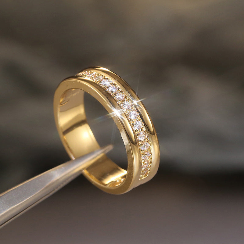 Two-Tone Zircon Ring – Gold & Silver Plated, Geometric Design