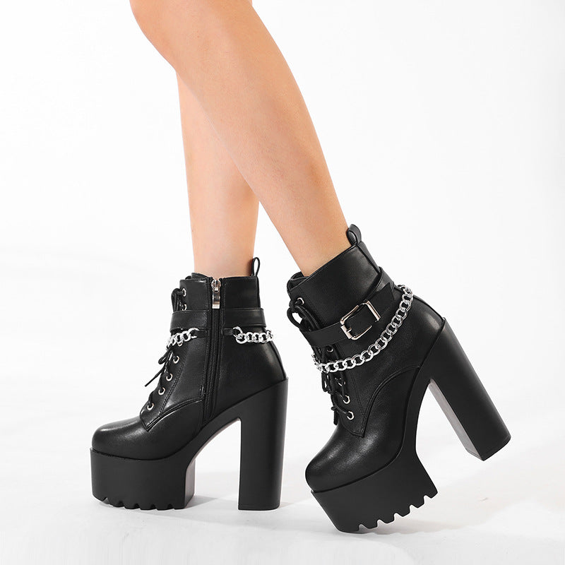 Platform Booties Women's High Heel Chunky Heel Martin Boots