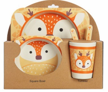 5-Piece Natural Bamboo Fiber Baby Tableware Set – BPA-Free Kids Dishes