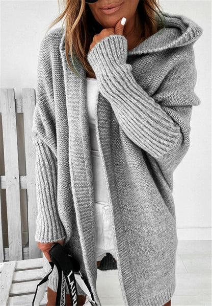 Women's Solid Color Hooded Cardigan Sweater