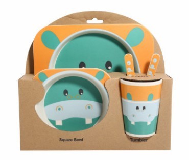 5-Piece Natural Bamboo Fiber Baby Tableware Set – BPA-Free Kids Dishes