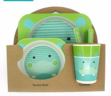 5-Piece Natural Bamboo Fiber Baby Tableware Set – BPA-Free Kids Dishes