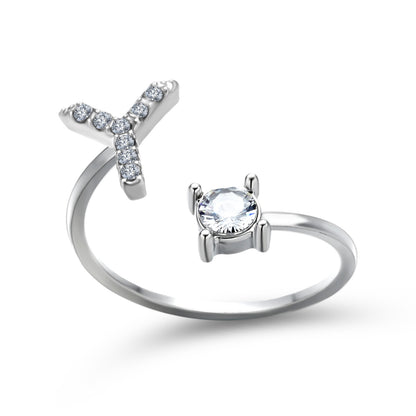 Personalized Initial Letter Ring | Adjustable Zircon Ring for Women