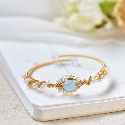 Vintage Pearl Cuff Bracelet – Gold Wire Wrapped Multi-Strand Women's Bangle