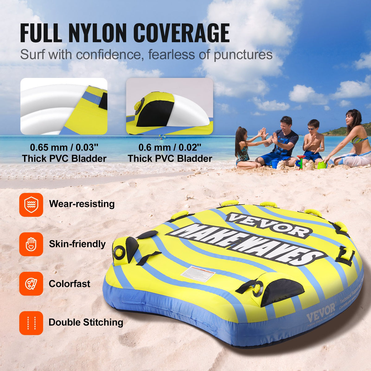 Bumper Fin Towable Tube for Boating – 62" Wide, 1–3 Riders, 510 lbs