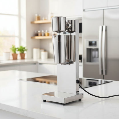 Electric Milkshake Maker Machine - Double Head Stainless Steel Mixer, 180W