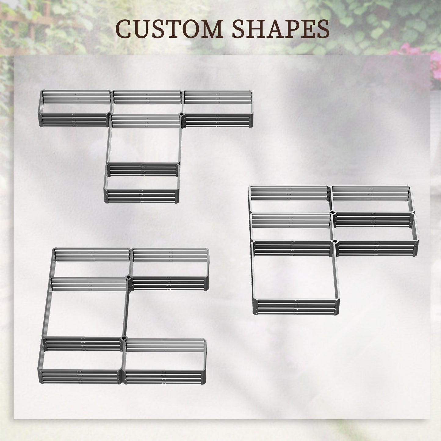 Steel Raised Garden Bed Set - 5-Piece Modular Planter System, 8'x8'x1' - Gray