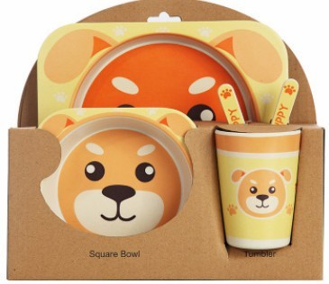 5-Piece Natural Bamboo Fiber Baby Tableware Set – BPA-Free Kids Dishes