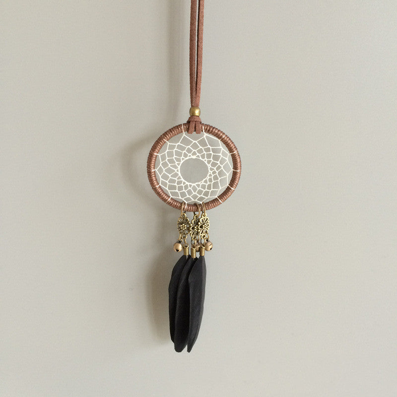 Feather Dreamcatcher Car Pendant - Boho Rearview Mirror Hanging Ornament with Bell