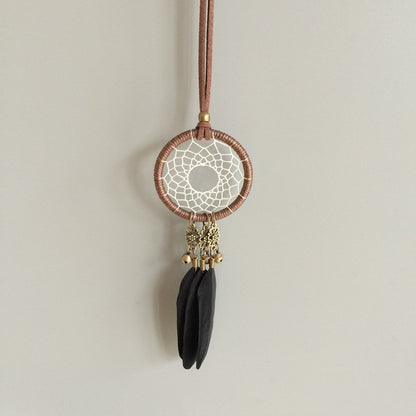 Feather Dreamcatcher Car Pendant - Boho Rearview Mirror Hanging Ornament with Bell