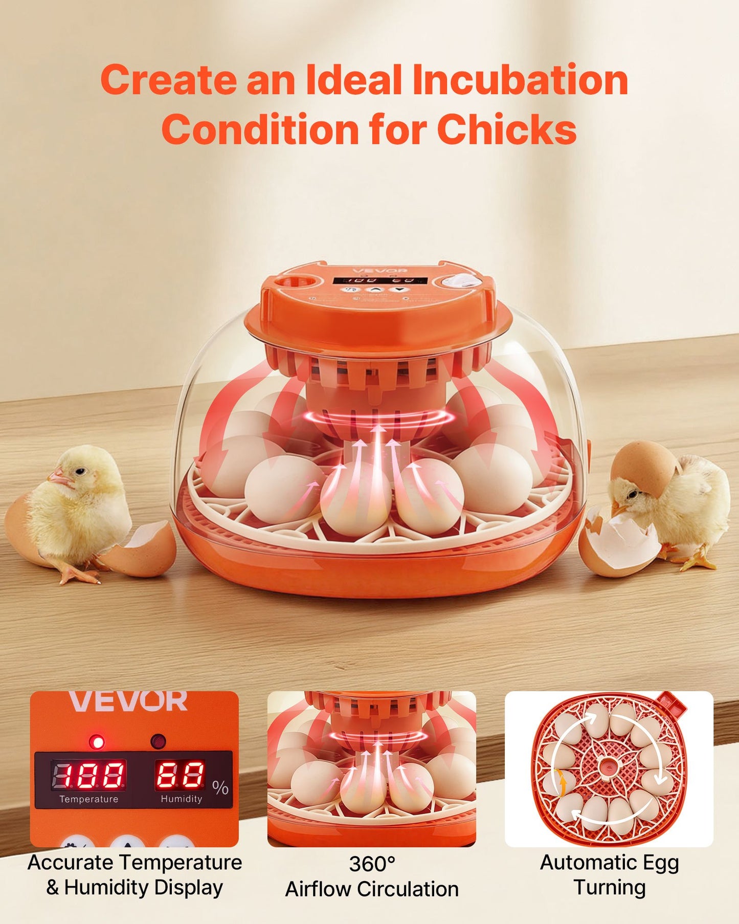 12 Egg Incubator with Automatic Turner, Digital Display & Auto Humidity Control