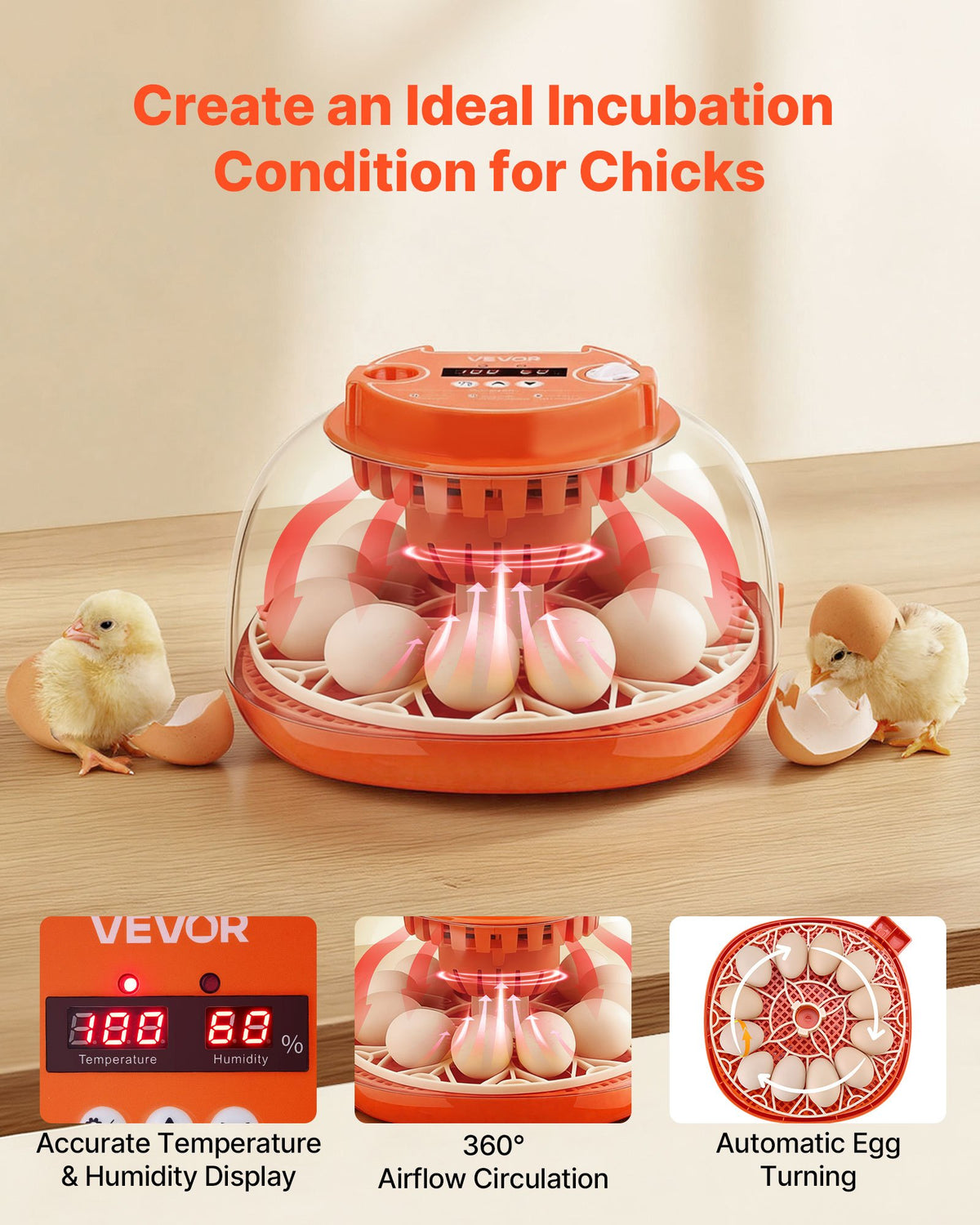 12 Egg Incubator with Automatic Turner, Digital Display & Auto Humidity Control