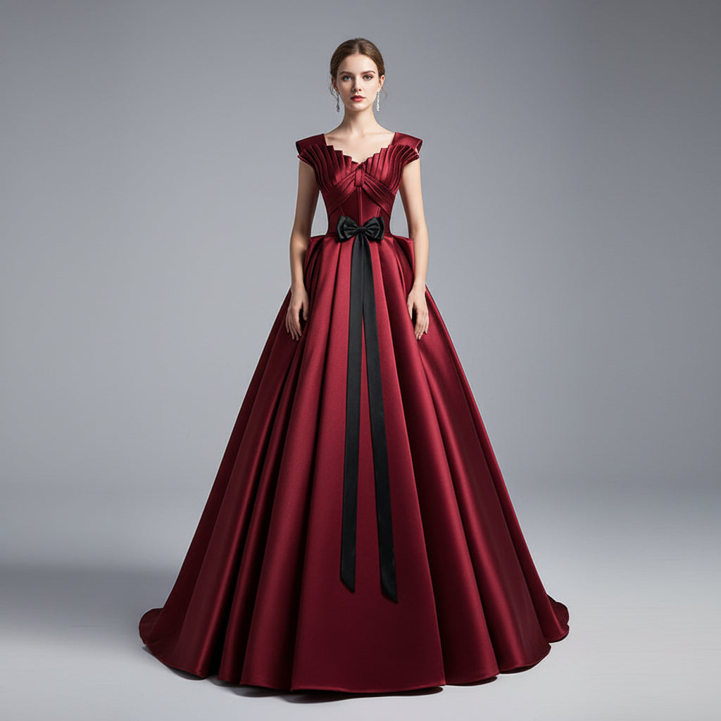 Wine Red Satin Wedding Dress - Elegant Bridal Gown