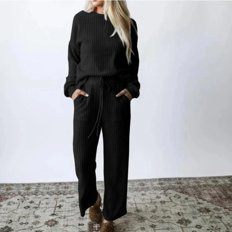 Women's Casual Knit Sweater & Straight-Leg Pants Set