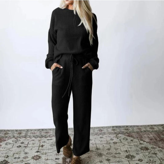 Women's Casual Knit Sweater & Straight-Leg Pants Set