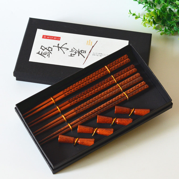 Japanese Wooden Chopsticks Gift Set – 4 Pairs with Holders & Gift Box