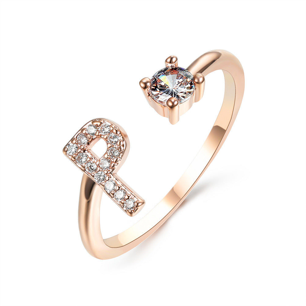 Personalized Initial Letter Ring | Adjustable Zircon Ring for Women
