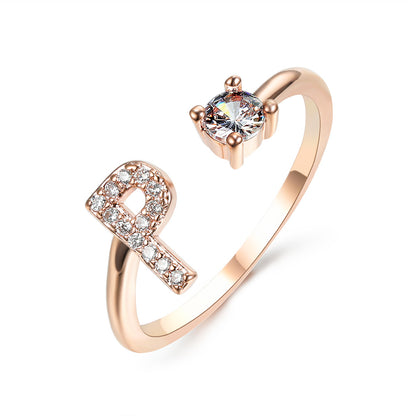 Personalized Initial Letter Ring | Adjustable Zircon Ring for Women