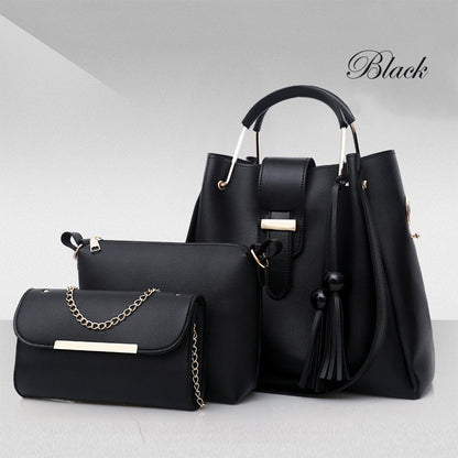 Women's 3-Piece Handbag Set | PU Leather Shoulder Bag, Crossbody & Tote with Tassel