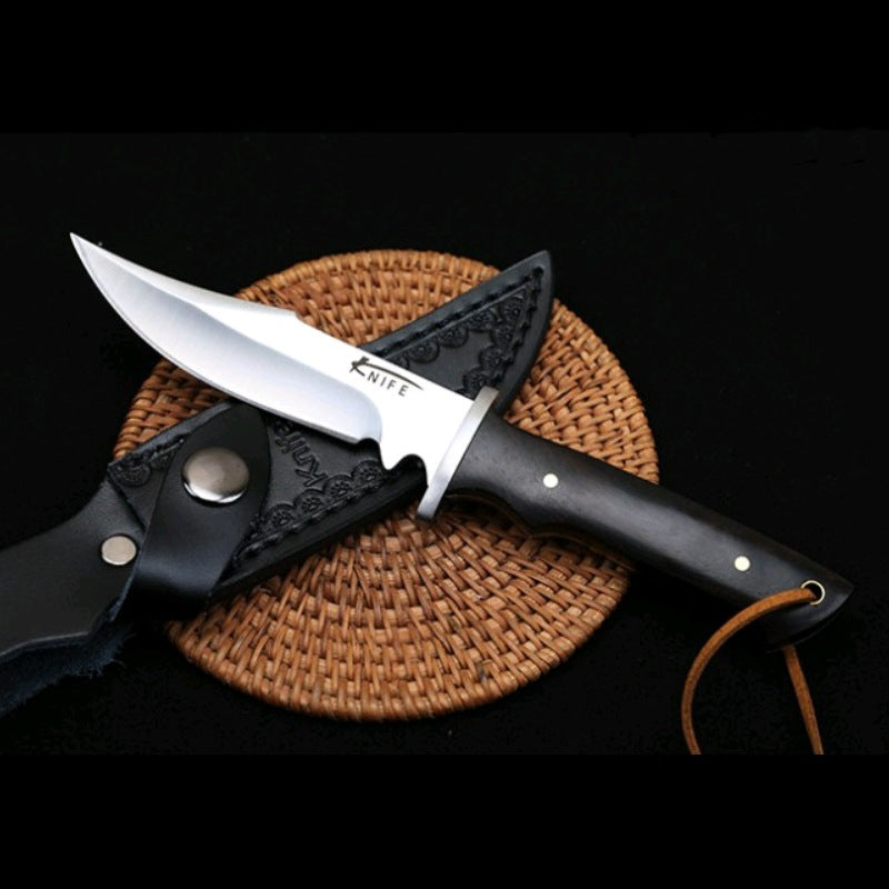Compact Fixed Blade Knife - 5CR13 Steel with Rosewood Handle & Leather Sheath for Camping & EDC