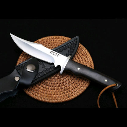 Compact Fixed Blade Knife - 5CR13 Steel with Rosewood Handle & Leather Sheath for Camping & EDC