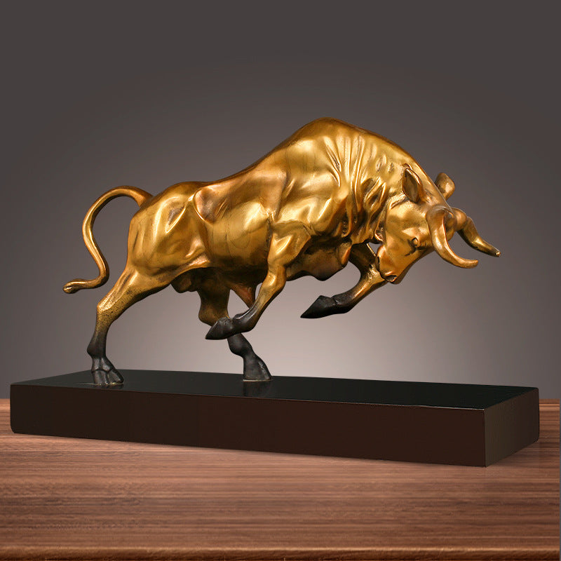 Premium Brass Bull Sculpture - Handcrafted Copper Desk Statue