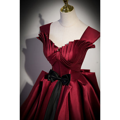 Wine Red Satin Wedding Dress - Elegant Bridal Gown