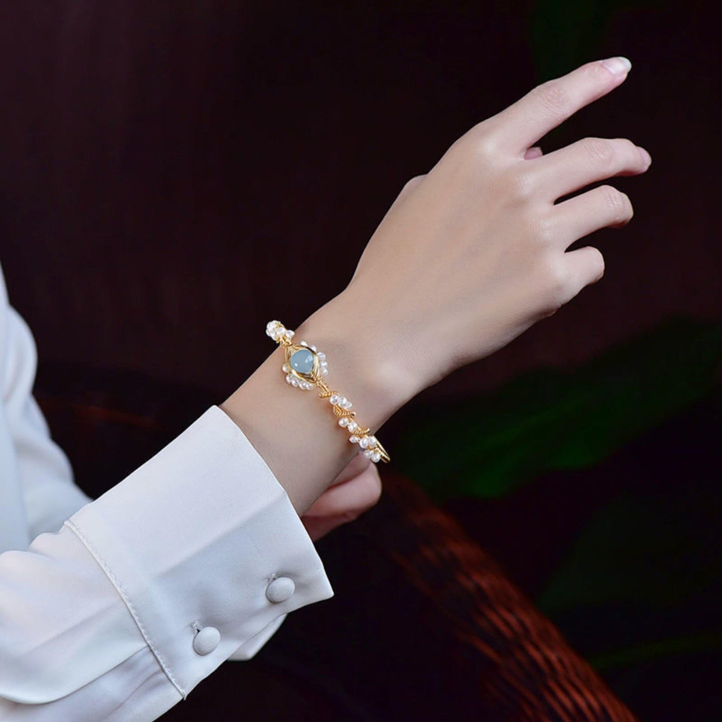 Vintage Pearl Cuff Bracelet – Gold Wire Wrapped Multi-Strand Women's Bangle