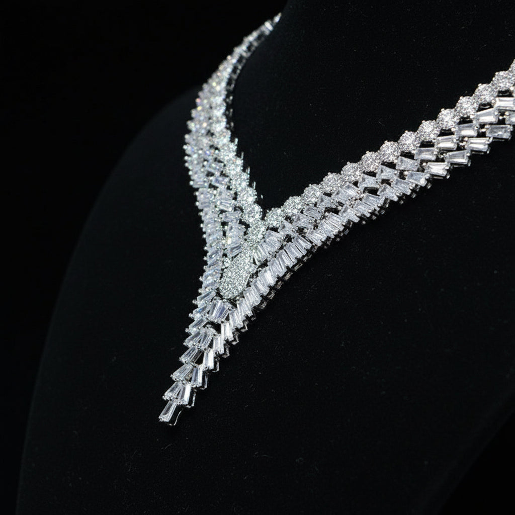 Zircon Botanical Jewelry Set – Necklace, Bracelet, Ring & Earrings