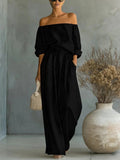 Women's Off-Shoulder Top & Wide-Leg Pants Set