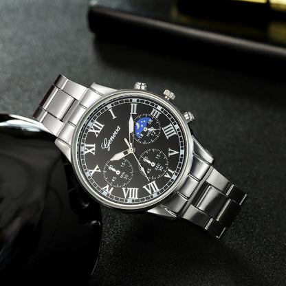 Mens Quartz Watch Necklace  Bracelet And Ring 4-Piece Set