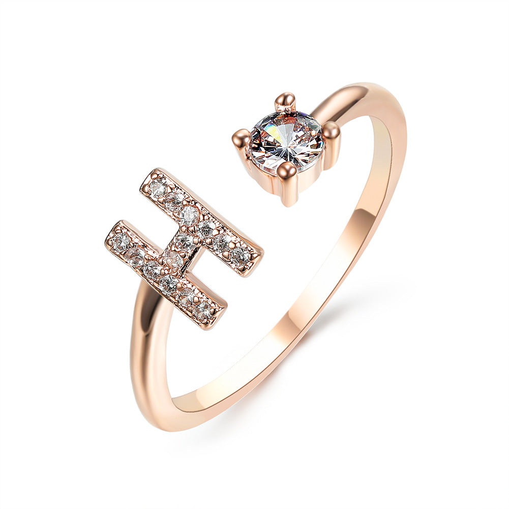 Personalized Initial Letter Ring | Adjustable Zircon Ring for Women